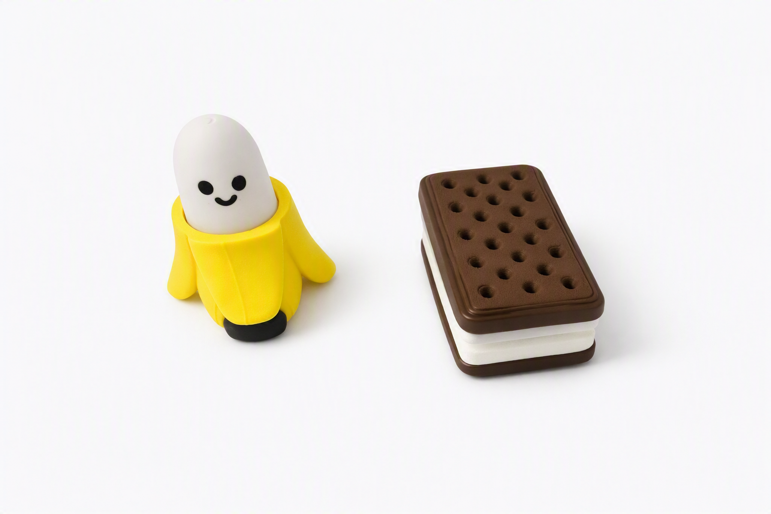 Banana character and ice cream sandwich clicker fidgets