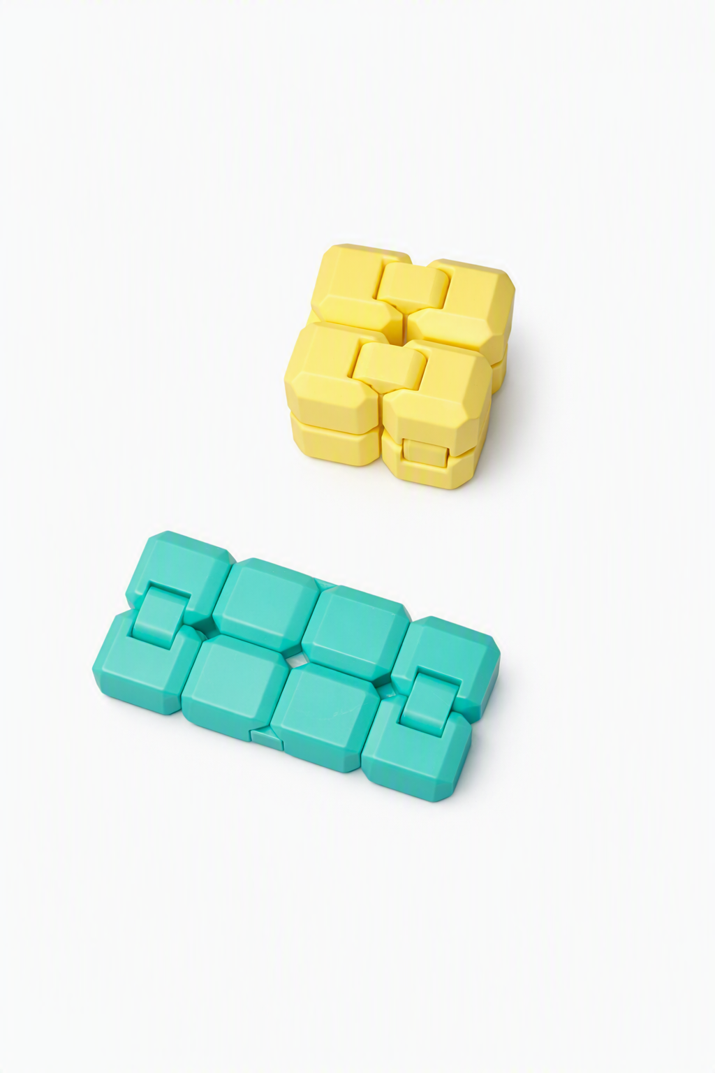Small and large infinity cube examples in yellow and teal