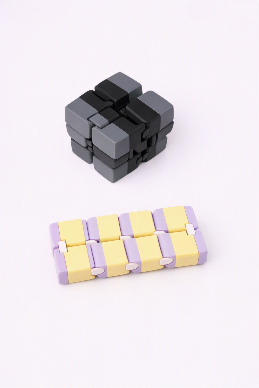One-color and two-color infinity cube examples in black and pastel colors